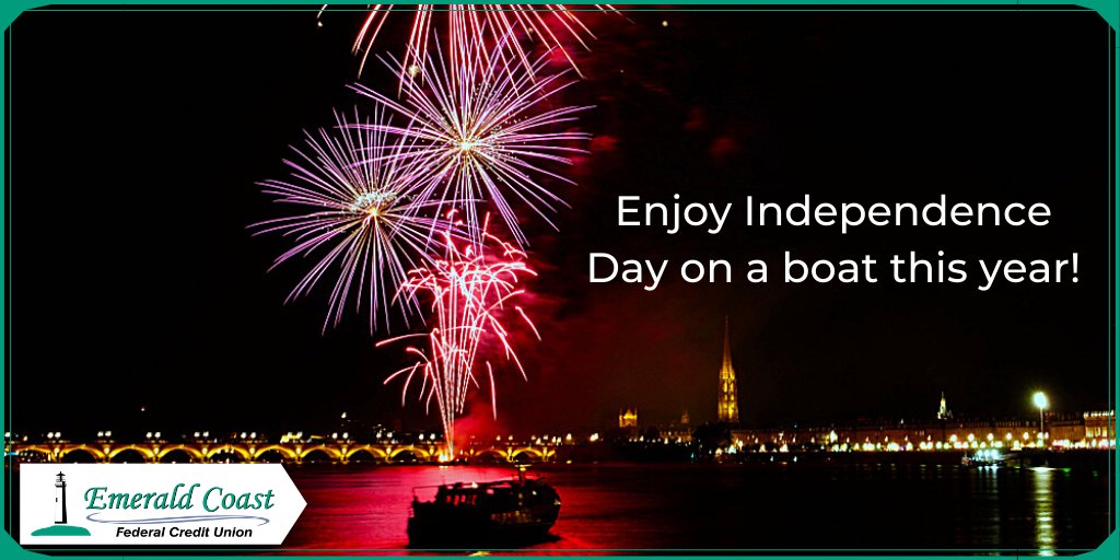 emeraldcoastfcu's tweet photo. Independence Day is this Saturday! π€― What better way to enjoy a firework show than on a #Boat? π Apply for a new #Boat to make this #4thofJuly one to remember! π₯
#BoatLoans #BoatLife #HolidaysOnTheWater #IndependenceDay #SummerSeason #Members #EmeraldCoastFCU https://t.co/gjKpeGznee