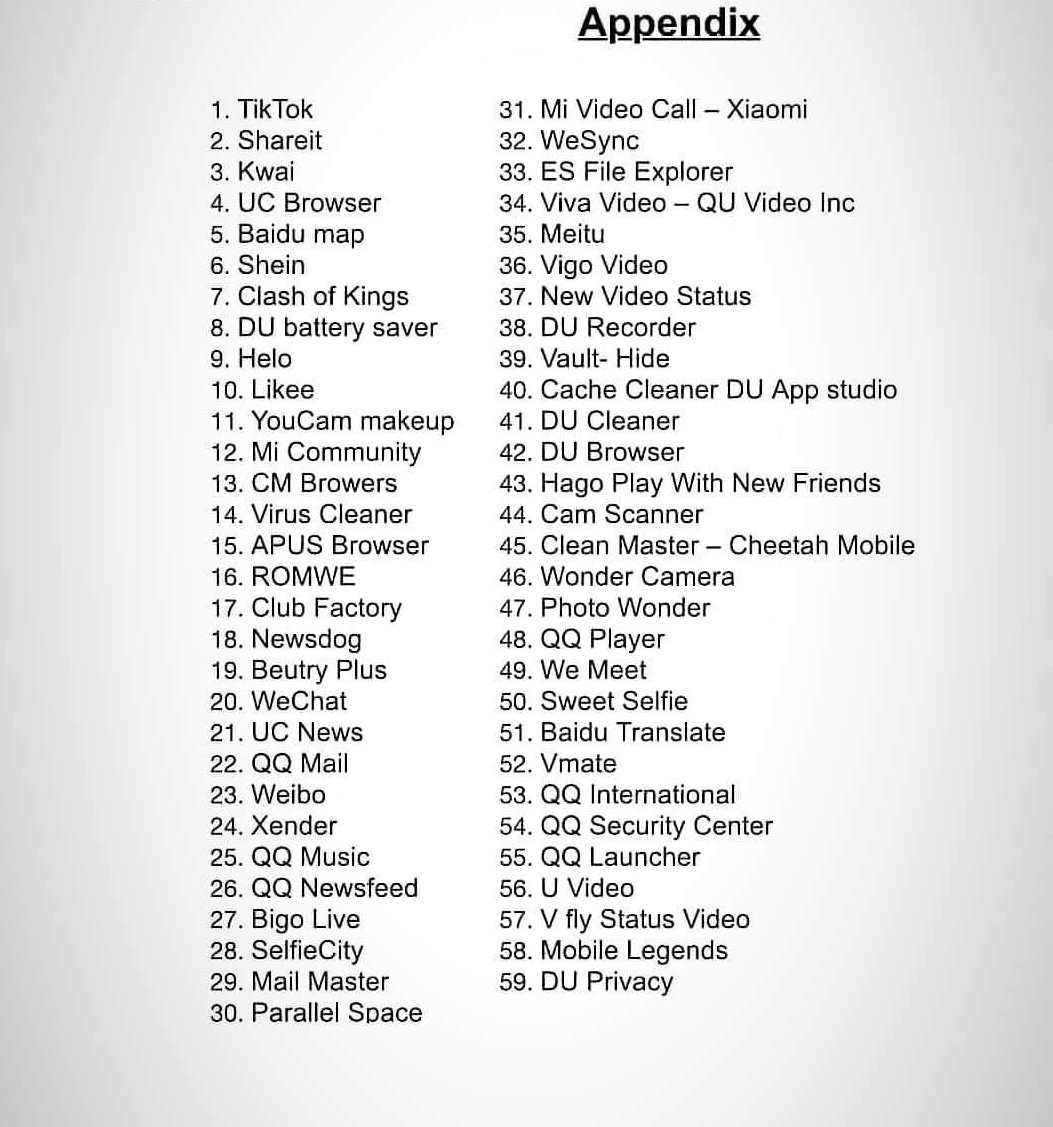 taiba_habib's tweet photo. Government of India baan 59 chinese application .
#BanTiktok #chineseapplication #BoycottMadeInChina https://t.co/vts78Cz6h1