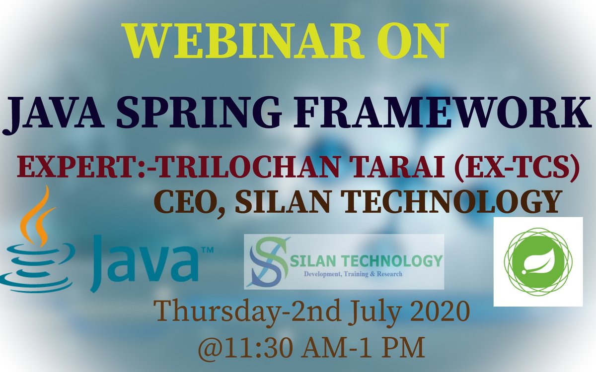 SilanSoftware's tweet image. &quot;JAVA means SILAN Technology powered by java8s.com&quot;
Don&apos;t miss this Webinar programme with us and enroll it today by clicking on the link silantechnology.com/enroll.
Call to : 0674-2361252 
#SilanTechnology #Java #python #machinelearning #datascience #AI