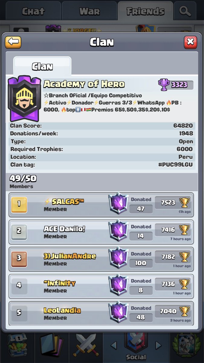 CynthiiaR92's tweet photo. 2 de mis clanes ❤️ ya faltan 6 dias para que se acabe esta temporada 😱 Haber quienes son los que se llevarán los premios ladder...darán el último push? Suerte chicos💪🏻 @LegionCRGG  @AcademyofHero1 https://t.co/bJWozx6zfQ