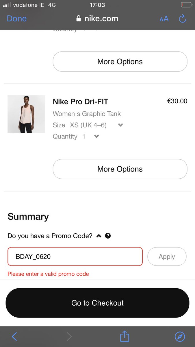 Daniphily's tweet photo. @nikestore any idea what this is all about guys I’m a week trying to make an order 10 phone calls still can’t use my bday code even tho says it’s valid till aug help please 😊🙌🏼 https://t.co/09gr8JBfgN