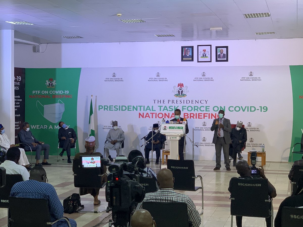 NCDCgov's tweet photo. “His Excellency, President @MBuhari has approved an extension of the second phase of the eased lockdown. 

We request Nigerians to #TakeResponsibility in adhering to recommended measures”

~ @DrSaniAliyu, @PTFCOVID19 National Coordinator.

Livestream ongoing press briefing👇🏽 https://t.co/m4uZ7Jp1UH