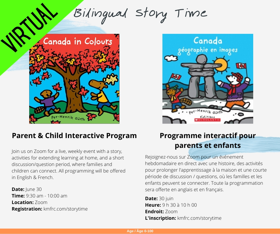 KingstonMFRC's tweet photo. Join us for a live, weekly event with a story, activities and a short discussion/question period, where families and children can connect. All programming will be offered in English &amp; French. 

Registrations accepted until 9:00am (on day of event). 

https://t.co/pHqdMAnRdZ https://t.co/rpcO9QuCMv