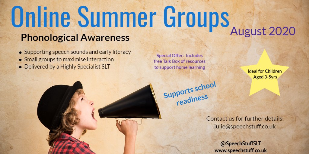 Exciting Announcement!

Online Phonological Awareness Groups to support speech sounds and early literacy.

Contact me or visit our website for further details.

speechstuff.org.uk/services/speec…

#childspeech #phonologicalawareness #onlinetherapy #speechtherapy #literacy #schoolready