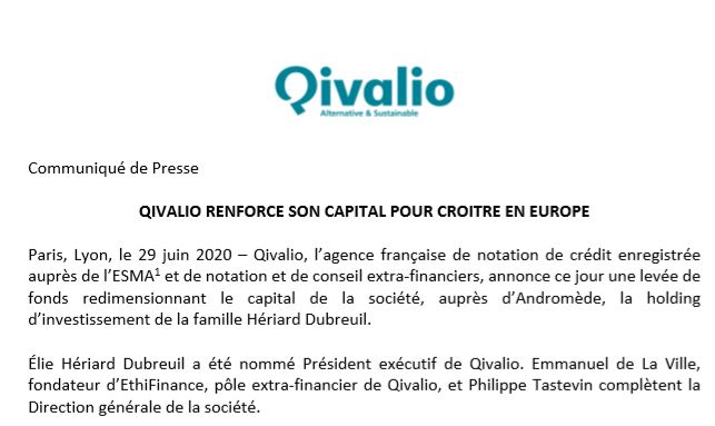 Qivalio1's tweet photo. [Communiqué de Presse] Qivalio renforce son capital et annonce une levée de fonds redimensionnant le capital de la société, auprès d’Andromède, la holding d’investissement de la famille Hériard Dubreuil. Pour lire le communiqué de presse, cliquez ici : https://t.co/lxU7Yie5dw https://t.co/jL5wA2FYqT
