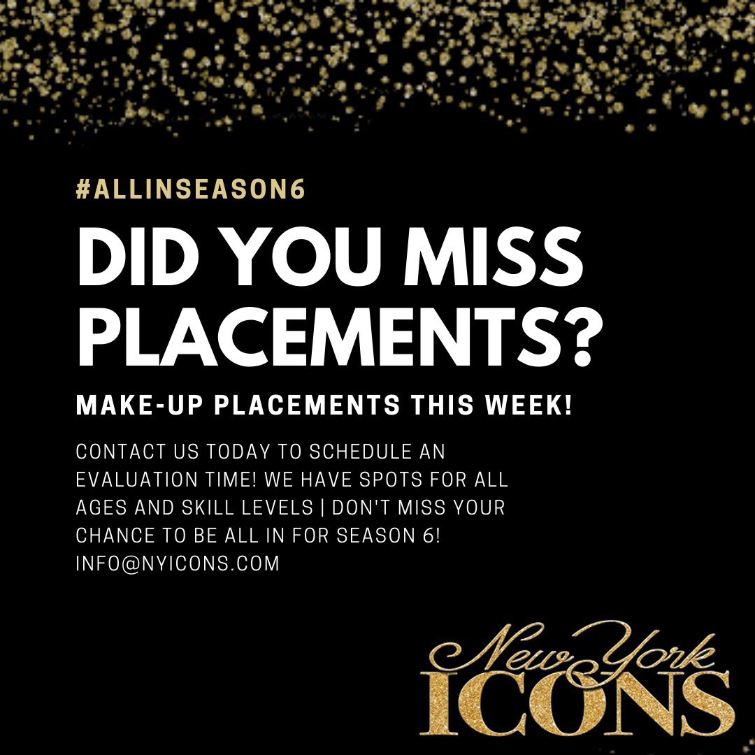 Did you miss our placement day? No worries! We are offering private evaluations all week long! Reach out to us for more information 💛 info@nyicons.com 💌