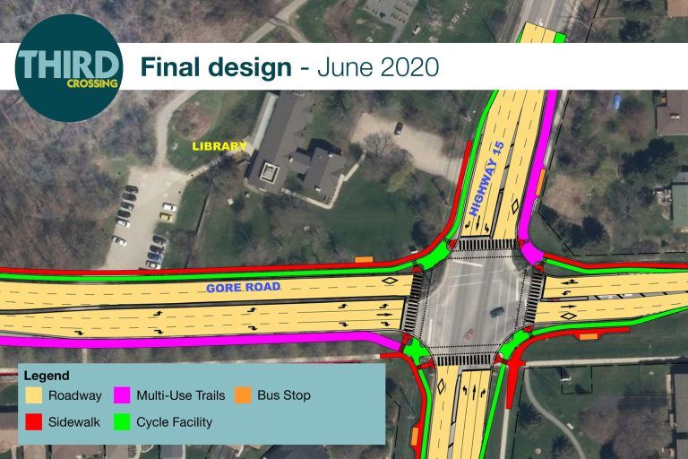 City releases final design of Highway 15 and Gore Road intersection 

“The design, led by the Third Crossing team, focuses on active transportation, and an increase in features for cyclists, pedestrians and transit users."
kingstonist.com/news/city-rele…