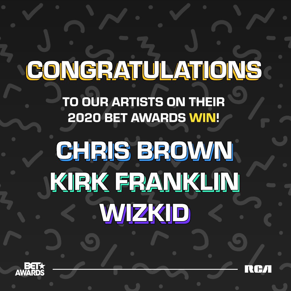 RCARecords's tweet photo. Join us in celebrating the big wins that Breezy, Wizkid &amp; Kirk took home from the BET Awards last night! 🥂 What was your favorite iconic moment of the show? https://t.co/0KbYFEh55r