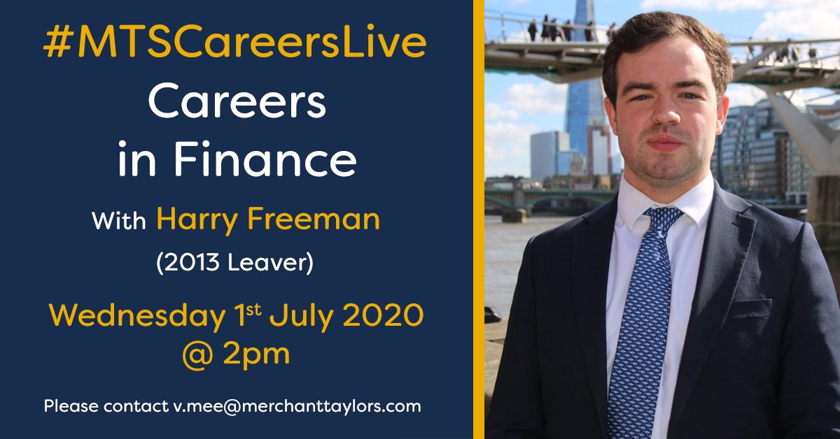 MerchantsCrosby's tweet photo. We will be joined Harry Freeman for our next #MTSCareersLive session on Weds 1st July at 2pm.

Harry, a 2013 leaver, will be discussing careers within finance and currently works for HSBC as an associate in the Sector Specialists team. 

Please email: v.mee@merchanttaylors.com https://t.co/3LeWZozlVf