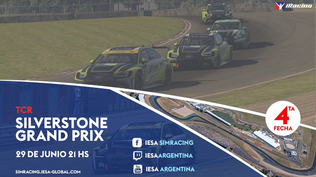 🗓 FECHA 4
🏁 Silverstone - Grand Prix
🏎️ Categoría TCR
🕘 21:00hs

Dura lucha entre <a href="/Marco5abella/">Marco Sabella</a> el puntero y sus escoltas <a href="/RoqueGarcia90/">Roque Garcia</a>, <a href="/SorianoTobi/">Tobi Soriano</a> y <a href="/JoaquinBiar/">juaqui</a>. 

¿Que pasará hoy? 🤔

🖥 Twitch.tv/iesaargentina
🖥 Facebook.com/iesasimracing
🖥 Youtube.com/iesaargentina