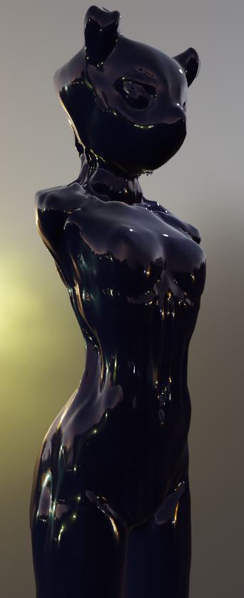 blenderのスカルプトモードでよくわからないなりに作ってみたやつ。腕がないのがなんか芸術ぽくてこれはこれでありな気がする。ピッチリでテカテカだし。 