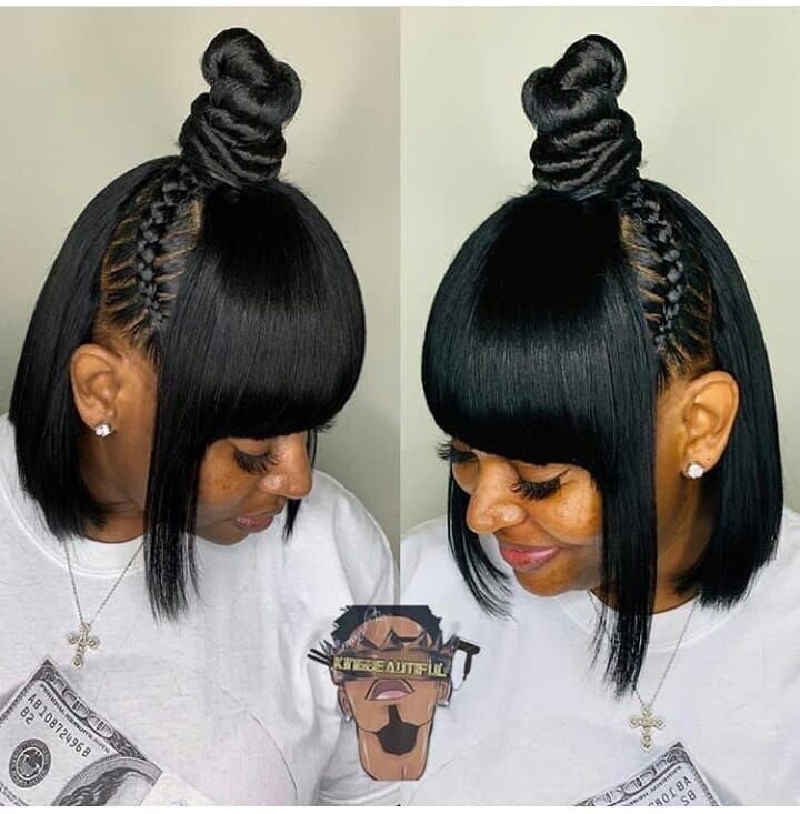 Nicole Noire Hair Top Knot Killing It Chinesebangs Topknot Braids Bluntcut Chinesebangsewin Braidstyles Bluntcutbob Bangs Topknotbun Hair Sewin Braid Boblife Hairstyles Chinesebang Braidideas Fullsewin Braided