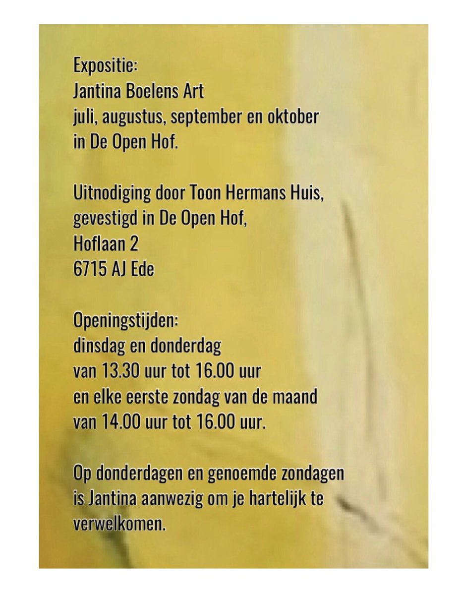 JantinaBoelens's tweet photo. Mijn werken niet achter elkaar tegen de muur maar naast elkaar aan de wand, bijzonder voor mij! #expositie #schilderijen #art #edeveldhuizen #gemeenteEde #toonhermanshuis #deopenhof Welkom #myart ook op IG! https://t.co/DcO68kbb4R