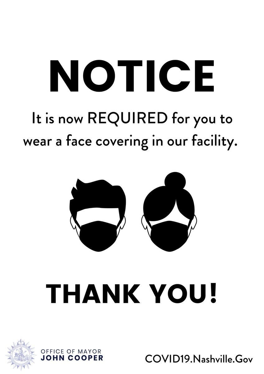 JohnCooper4Nash's tweet photo. Beginning today, we are requiring masks to be worn in our community. Businesses should post these signs to remind customers and patrons to wear a face covering. Visit the “Mask Resources” page at https://t.co/0pJXgPi0hQ for more. https://t.co/gCxgtVuRL0