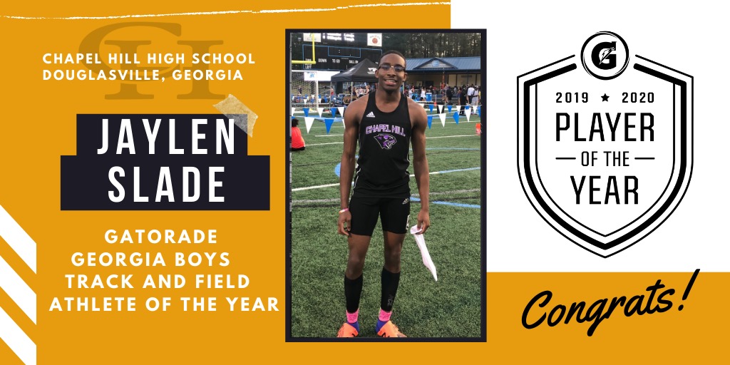 CHHSTRACKNFIELD's tweet photo. Chapel hill high is proud to announce Jaylen Slade  Gatorade Player of the Year for Track &amp; Field.   We are so proud of this young man. https://t.co/QoG2Zdv7rx