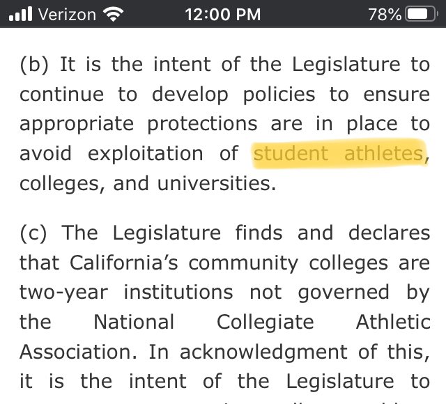 There are other super problematic terms in the NCAA’s lexicon (amateurism, line of demarcation, collegiate model), but student athlete is the one that’s most commonly used, even by NCAA critics. Here’s a look at the term popping up in SB-206 (The Fair Pay to Play Act).