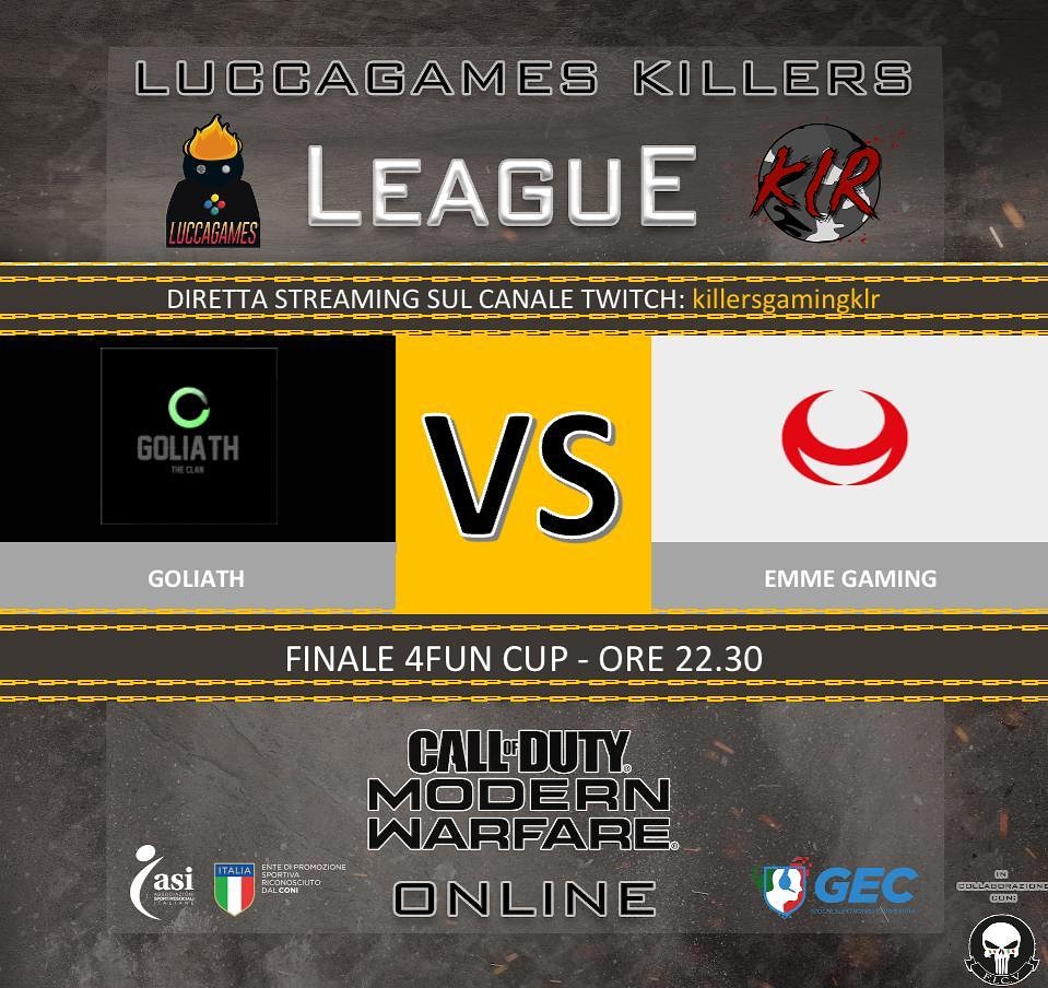 EMME_GAMING_'s tweet photo. Stasera non perdetevi la #Finale del torneo dei #killersgaming e #Luccagames su #CodModernWarfare piattaforma #Ps4 modalità #Veterano.
Ore 22:30 tutti a tifare i nostri ragazzi in #Live su #Twitch https://t.co/zWK2JWRmVf
#goEMME #Esports #codmw #CallOfDutyModernWarfare https://t.co/9kbHn3sRst