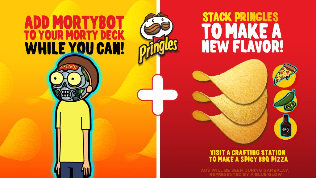 PocketMortys's tweet photo. #ad Add Mortybot to your deck and visit a crafting station to make a Spicy BBQ Pizza. I can smell the Morty saliva from here. @MortyBot1 @Pringles https://t.co/P3Y9mGwYw9