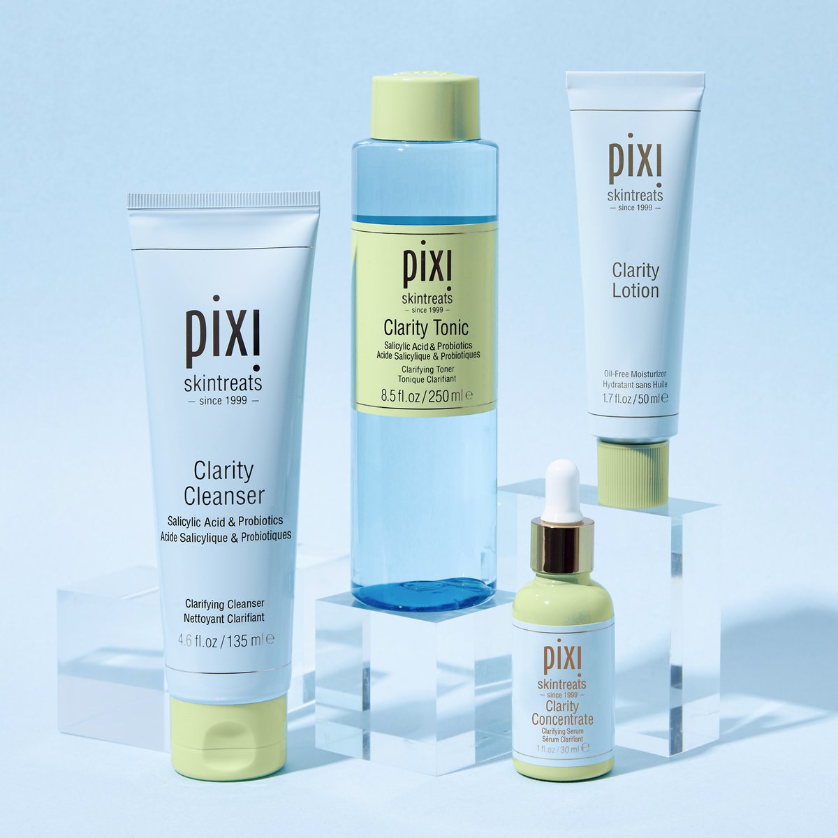 We are thrilled to present the rest of our NEW Clarity Collection. 
💙 Clarity Cleanser purifies
💙 Clarity Tonic balances
💙 Clarity Concentrate clarifies
💙 Clarity Lotion quenches
#PixiBeauty #NewSkincare