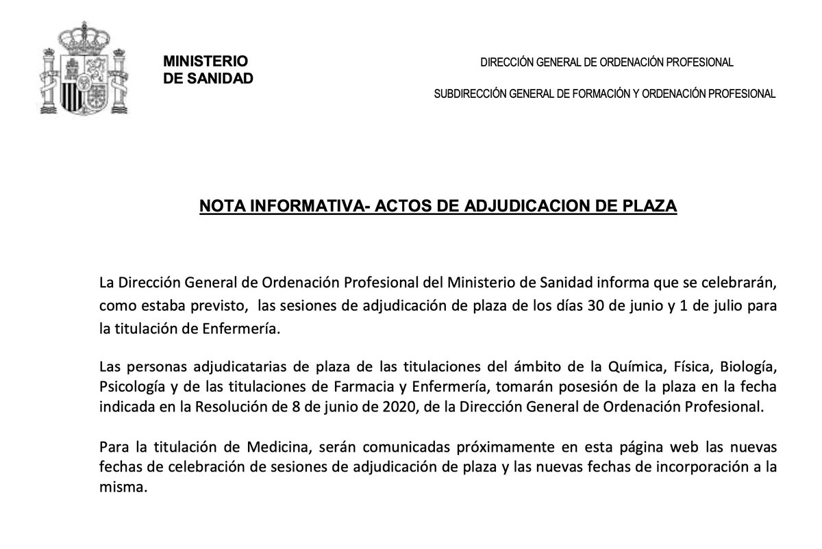 ❗️ El Ministerio de Sanidad comunica que habrá NUEVAS fechas de ASIGNACIÓN e INCORPORACIÓN exclusivamente para los #MIR20.

Por lo que previsiblemente, tienen la intención de RETRASAR la INCORPORACIÓN de los R1. 

#FSEenLucha <a href="/fsenlucha/">#FSEnLucha</a>