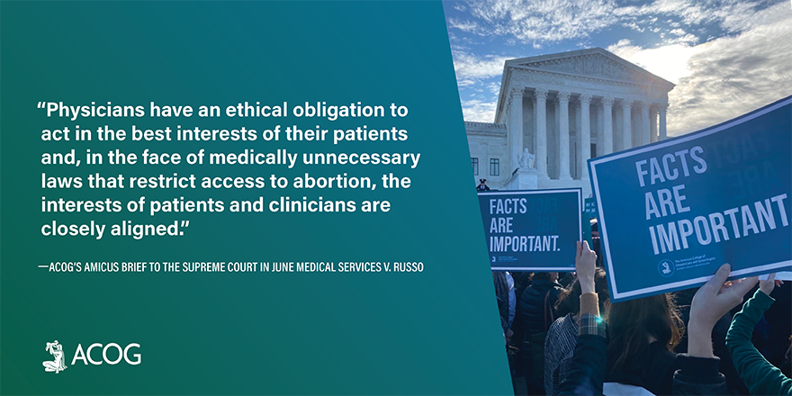 ACOGAction's tweet photo. Today’s decision once again affirms that #abortionaccess is a constitutionally protected right. While we celebrate the decision, we also know that access to care continues to be delayed or denied for many women due to systemic inequities and inequalities. #NoSpinJustScience https://t.co/1xu2WFeSlk