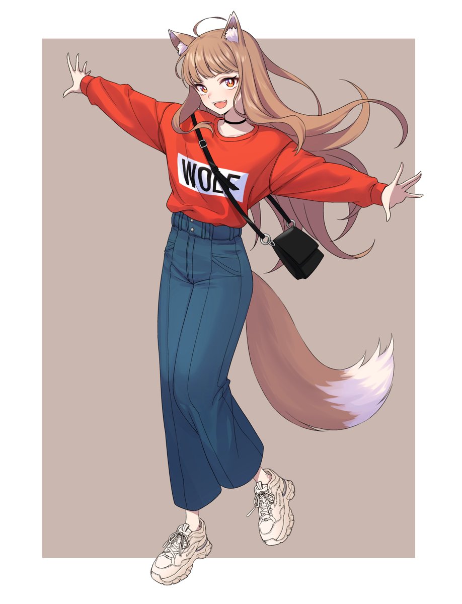 holo 1girl animal ears wolf girl tail solo wolf ears wolf tail  illustration images