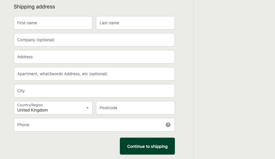 seedlip online checkout with field asking for what3words address