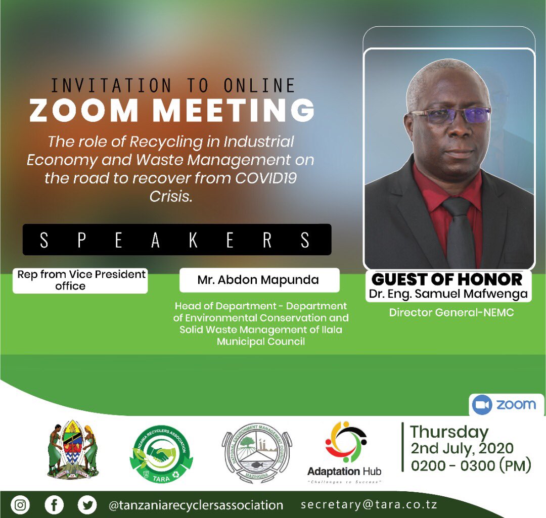 Mdau wa Mazingira na Nishati mbadala hii sio ya kukosa.
us02web.zoom.us/j/4077246154?p…