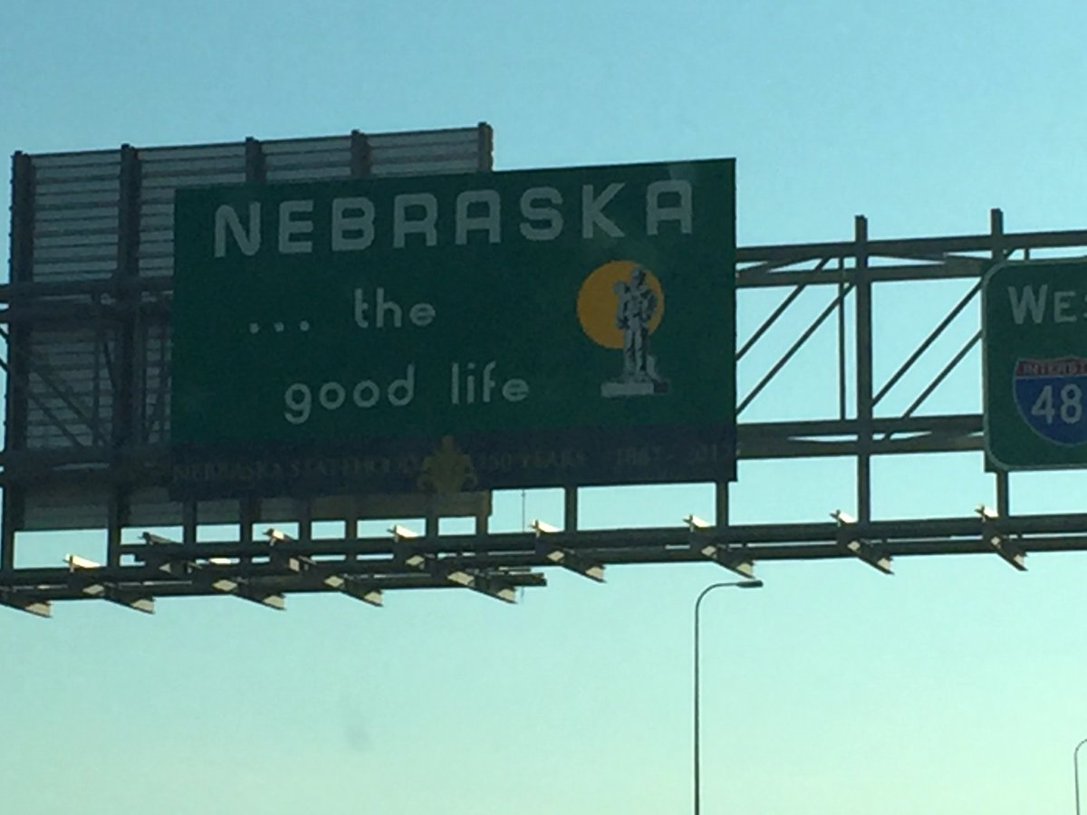 And then in Iowa we hit some very bad weather, passing through Sioux City with tornado warnings going off around us, and cars parked under freeway bridges. It cleared up as we passed the cloudfront and entered Nebraska, and then the thunderstorms returned in Omaha.