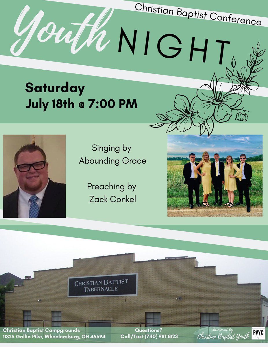 Peace_Valley_YC's tweet photo. Join us for Youth Night on Saturday, July 18th @ 7 PM!!! Abounding Grace will be singing and Zack Conkel preaching! https://t.co/abYC3IyIDR
