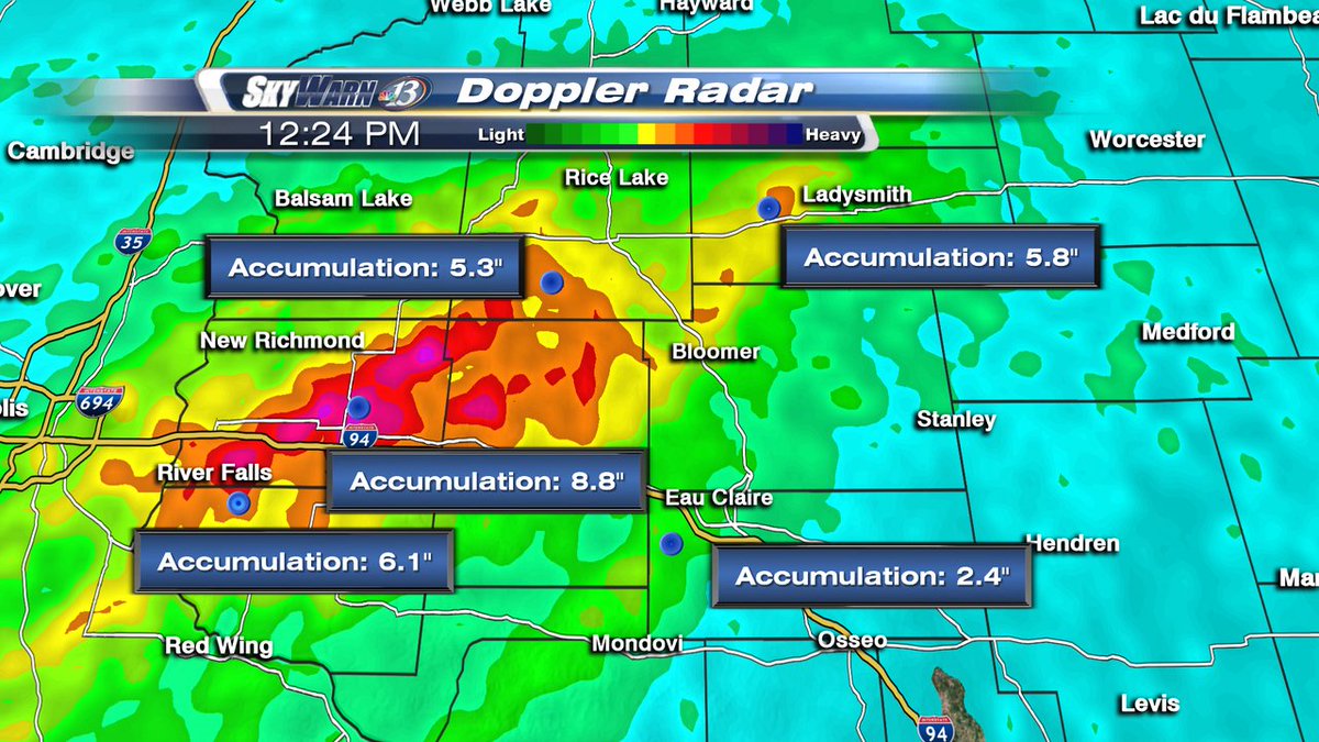 Doppler Radar estimates over 8 inches in parts of Pierce and St. Croix counties. Parts of Dunn