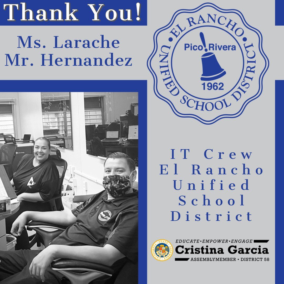 Thank you to the IT crew at El Rancho Unified School District for working to keep everyone connected before, during and after this pandemic. #AD58 #Pride58 <a href="/PicoRiveraCity/">City of Pico Rivera Official</a> <a href="/ElRanchoSchools/">El Rancho Schools</a>