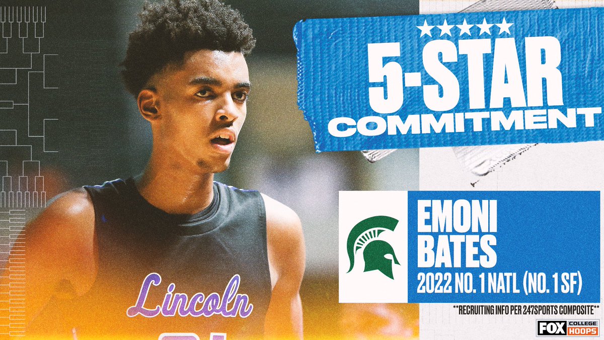FOX College Hoops (@cbbonfox) on Twitter photo ๐โจ There's a superstar heading to East Lansing!
No. 1 recruit <a href="/BatesEmoni/">Emoni Bates</a> commits to <a href="/MSU_Basketball/">Michigan State Men's Basketball</a> ๐๐ ๐โจ There's a superstar heading to East Lansing!
No. 1 recruit <a href="/BatesEmoni/">Emoni Bates</a> commits to <a href="/MSU_Basketball/">Michigan State Men's Basketball</a> ๐๐