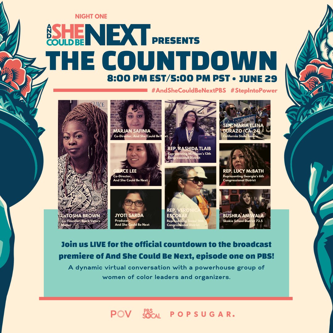 LatinasRep's tweet image. Join @LatinasRep today at 8pm ET for ‘The Countdown’, ahead of the premiere of Ep.1 of @Shecouldbenext. We will join a group of incredible women as we get ready to watch the docuseries on @PBS at 9pm ET.  RSVP: bit.ly/FB-event-rsvp  
#StepIntoPower #AndSheCouldBeNextPBS
