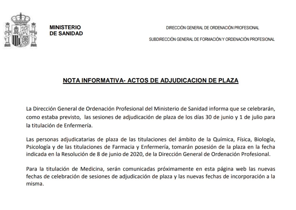 ℹ️ℹ️ℹ️
"Para la titulación de Medicina, serán comunicadas próximamente en esta web las NUEVAS fechas..."

😤😤😤