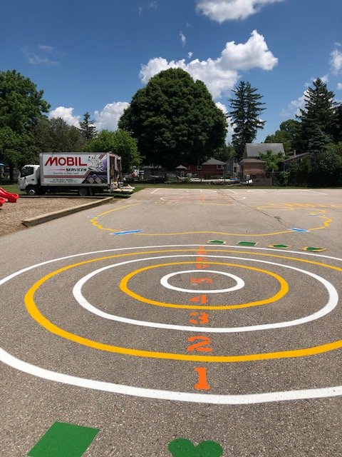 StDavidWildcats's tweet photo. Thanks to LDCSB Building Services, parking lot and tarmac lines were painted today by https://t.co/O1Neyf7DR6. New tarmac games were added: circle toss, snakes and ladders, a second basketball court, and more! We can't wait to play! #stdavidjoy https://t.co/C9NJkLlXcV