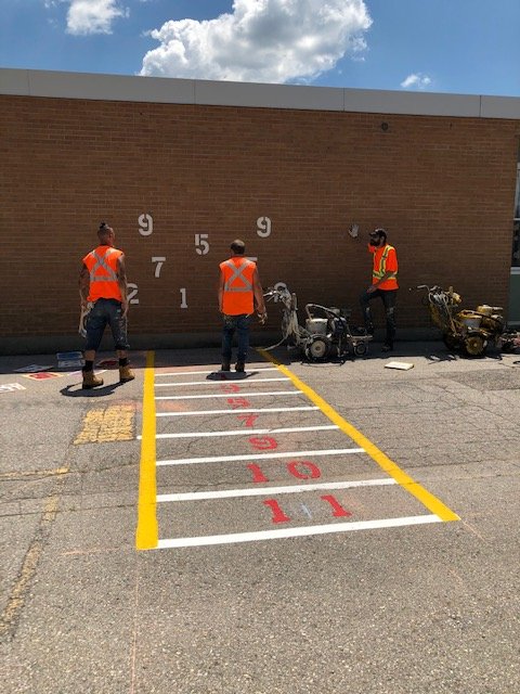 StDavidWildcats's tweet photo. Thanks to LDCSB Building Services, parking lot and tarmac lines were painted today by https://t.co/O1Neyf7DR6. New tarmac games were added: circle toss, snakes and ladders, a second basketball court, and more! We can't wait to play! #stdavidjoy https://t.co/C9NJkLlXcV