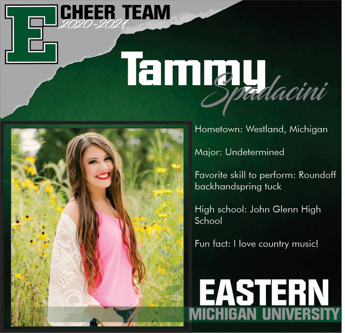 EMUCheer's tweet photo. This week we want to introduce you to our rookie members 🖤💚 Help us show them all that EMU love! #EMU #Cheer #season7 https://t.co/LplaCAbTDm
