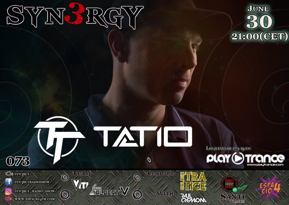 Tomorrow interview with @Syn3rgyRadio, I will talk all about myself in this adventure of being a DJ / Producer. I wait for you tomorrow at 9:00 p.m.
THANK YOU Syn3rgy for this opportunity! ❤️
#trancefamily #trancefamilyspain #tranceunitedswitzerland #trancefamilyglobal