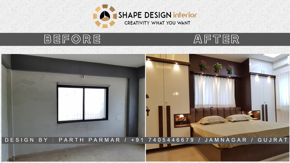 Parthpa64314928's tweet photo. #bedroominteriordesign #shapedesigninterior #jamnagargujrat #parthparmarinteriordesigner #beforeafterviewbedroom #modernconceptinterior #bedroomsysmetricaldesign #inbuiltsidetablecupboard #spacesroomdesign #lowbudgetinterior https://t.co/mrmIoGYJ2B