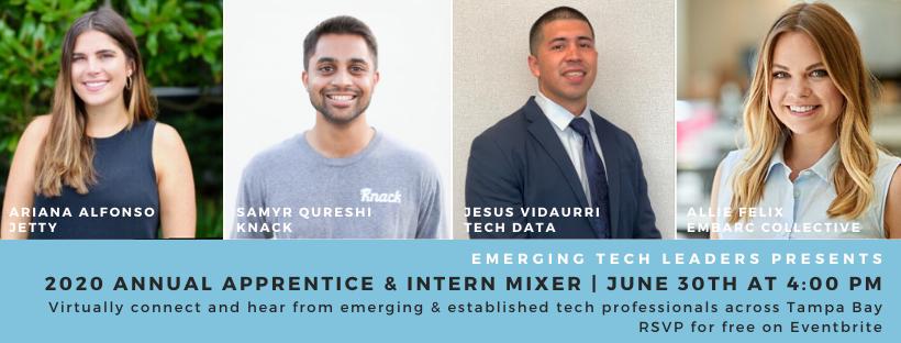 ETLTampaBay's tweet photo. Interns and apprentices in Tampa Bay: Our free virtual mixer is happening tomorrow at 4 PM. Network and hear from local startups, recruiters, and technologists about what makes Tampa Bay unique for your tech career. 

Register for free here: https://t.co/dNclqXYS6C https://t.co/Mw5SSp2HoA
