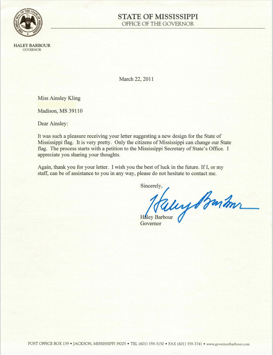 Though long overdue, we are so happy that our home state of Mississippi has finally removed the state flag containing the confederate battle flag. Our family has longed for this change and helped our daughter write to then Gov. Barbour in 2011 urging its removal. #TakeItDownMS