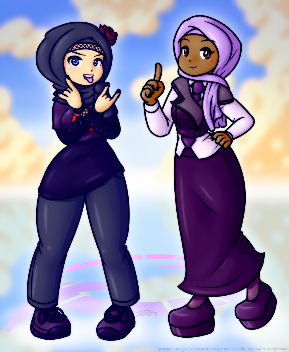 Alternate version of previous post in this thread, with Gerlinde wearing Layla's outfit unmodified. (Obviously the modifications on G's outfit remain for L in this version since it'd betray the point of her identity as someone who chooses to wear a hijab otherwise.)