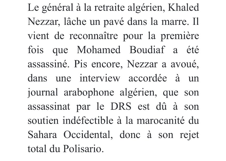 L’ancien membre du Haut comité d’État (HCE) et ex-ministre de la Défense en Algerie pour Radio France internationale et Achourrouk (journal arabophone algérien) :