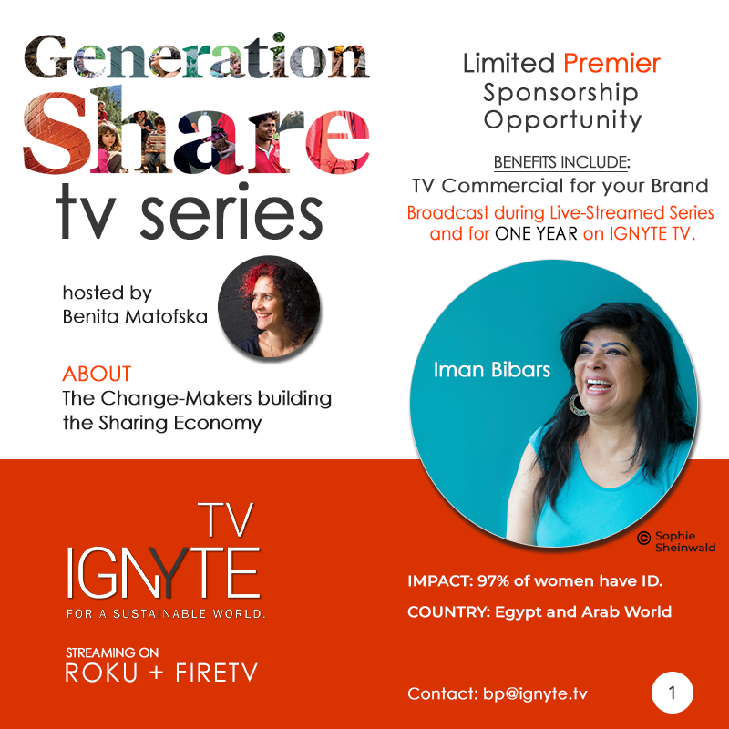 GGWMagazine's tweet photo. Ignyte TV is developing a new TV Series called: GENERATION SHARE – about the Change-Makers building the Sharing Economy - hosted by Benita Matofska. Starting today, we will be introducing you to the 26 selected Change-Makers part of our 13 Episodes. (location and impact below) https://t.co/tNfopnGhuR