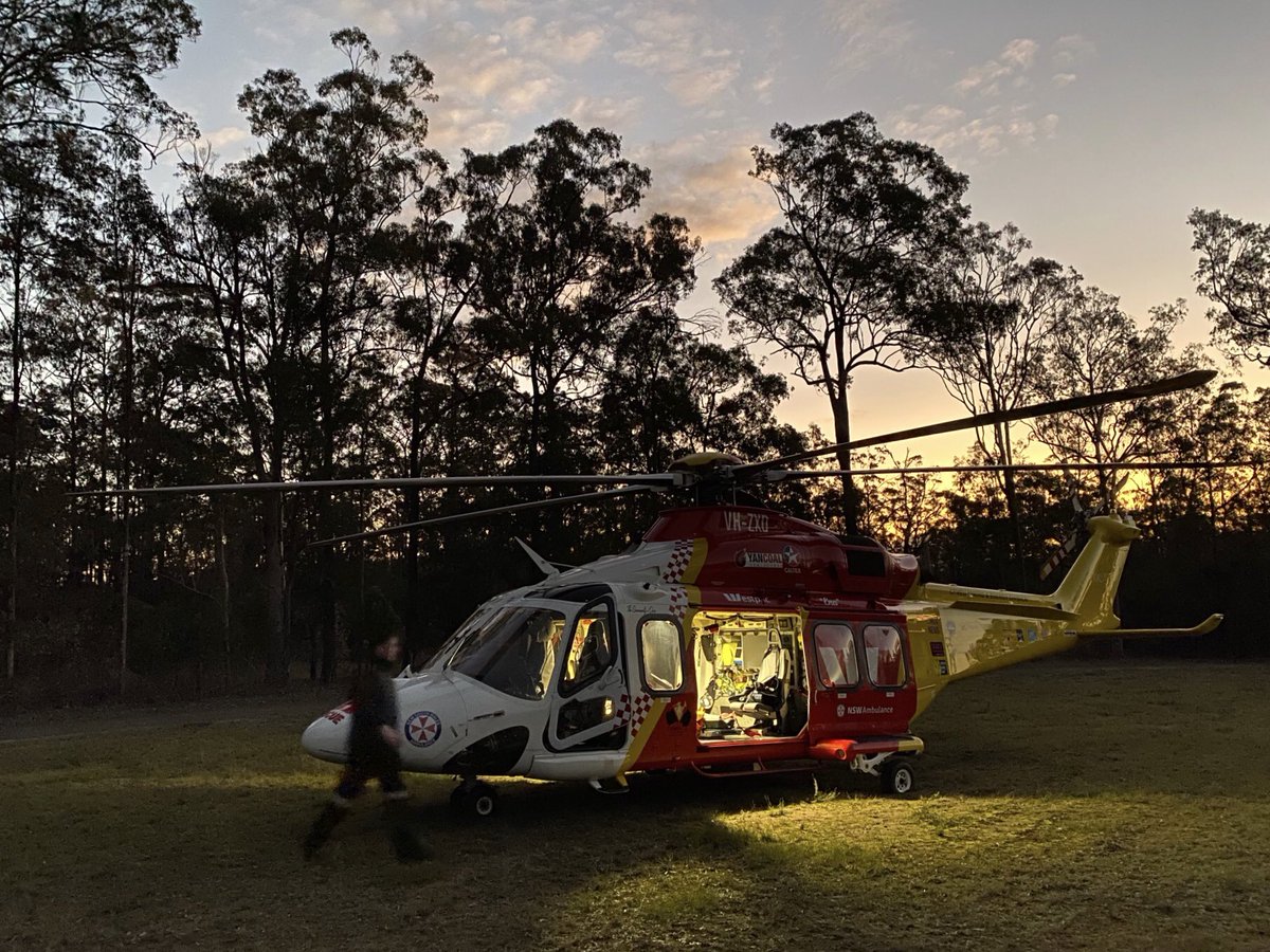 WRHS_official's tweet photo. Late yesterday the Westpac #RescueHelicopter transported a 48 year old female from #ShallowBay, SW of #Forster, to John Hunter Hospital, with chest and leg injuries sustained in a motorcycle accident. The patient was treated on scene by the #Helicopter Critical Care Medical Team. https://t.co/jKADYKE6mw