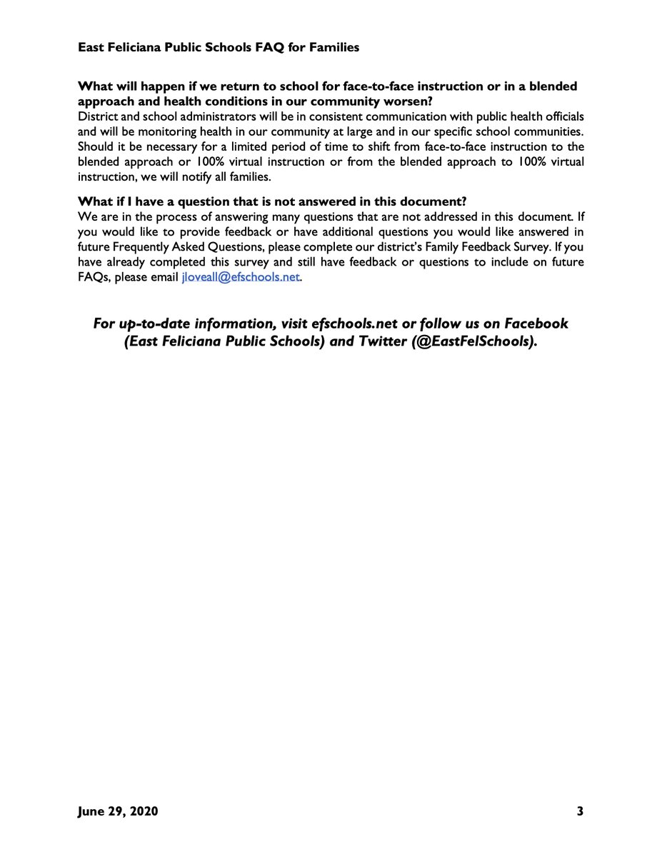An FAQ for <a href="/EastFelSchools/">East Feliciana Public Schools</a> families regarding the 2020-2021 School Year is now available online at efschools.net/apps/news/show…!