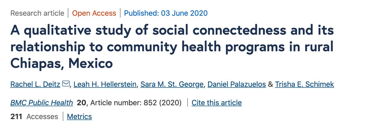   CHW programs are well set up to promote social connectedness of communities  Benefits = stable community structure, provision of equal access to healthcare, & enhancement of interpersonal relationships among providers,  #CHWs, and community members https://bmcpublichealth.biomedcentral.com/articles/10.1186/s12889-020-09008-6