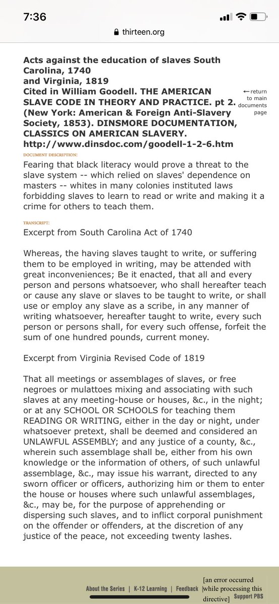 We are going to start our discussion with the Stono Rebellion and the Negro Act of 1740 which was a byproduct of that slave Insurrection. The significance of these events is the origin of the idea that educating blacks is dangerous!