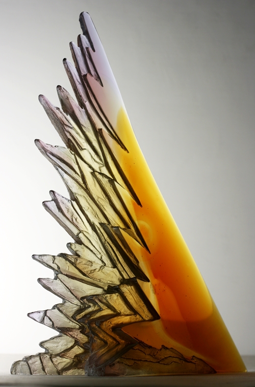 Just finished, cast glass wedge, 36 X 26 X 10 cm.